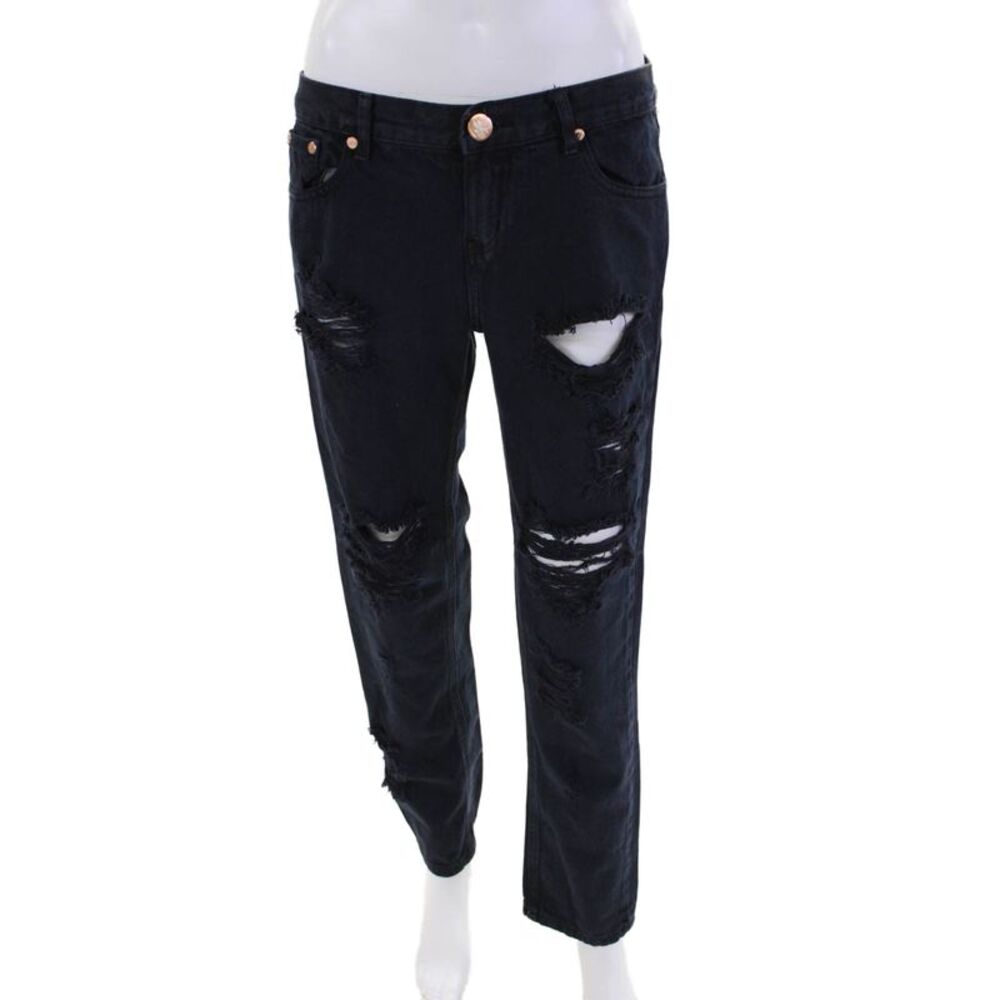 One by One Teaspoon Womens High Rise Distress Awesome Baggy Jeans Blue Size 32